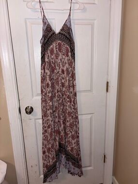 Freeway boutique boho floral maxi dress pink red spaghetti strap